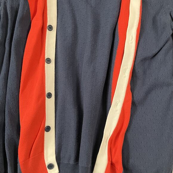 H&M Cardigan Sweater Mens XL Blue Red White Button Up Lightweight Organic Cotton - Picture 11 of 14